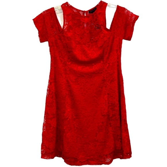 Material Girl Dresses & Skirts - MATERIAL GIRL bright red lace cold shoulder dress size XL